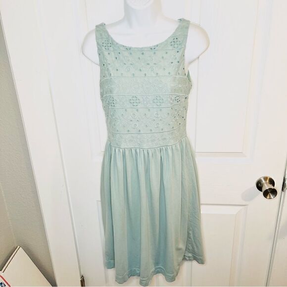 Ann Taylor LOFT Sleeveless Casual Eyelet Day Dress Mimi Seafoam Green 2 - Picture 4 of 8